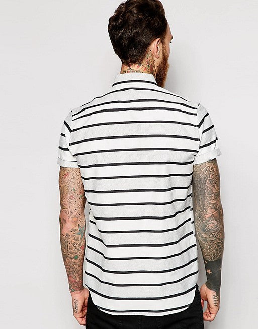 Shirt In Short Sleeve With Marl Stripe