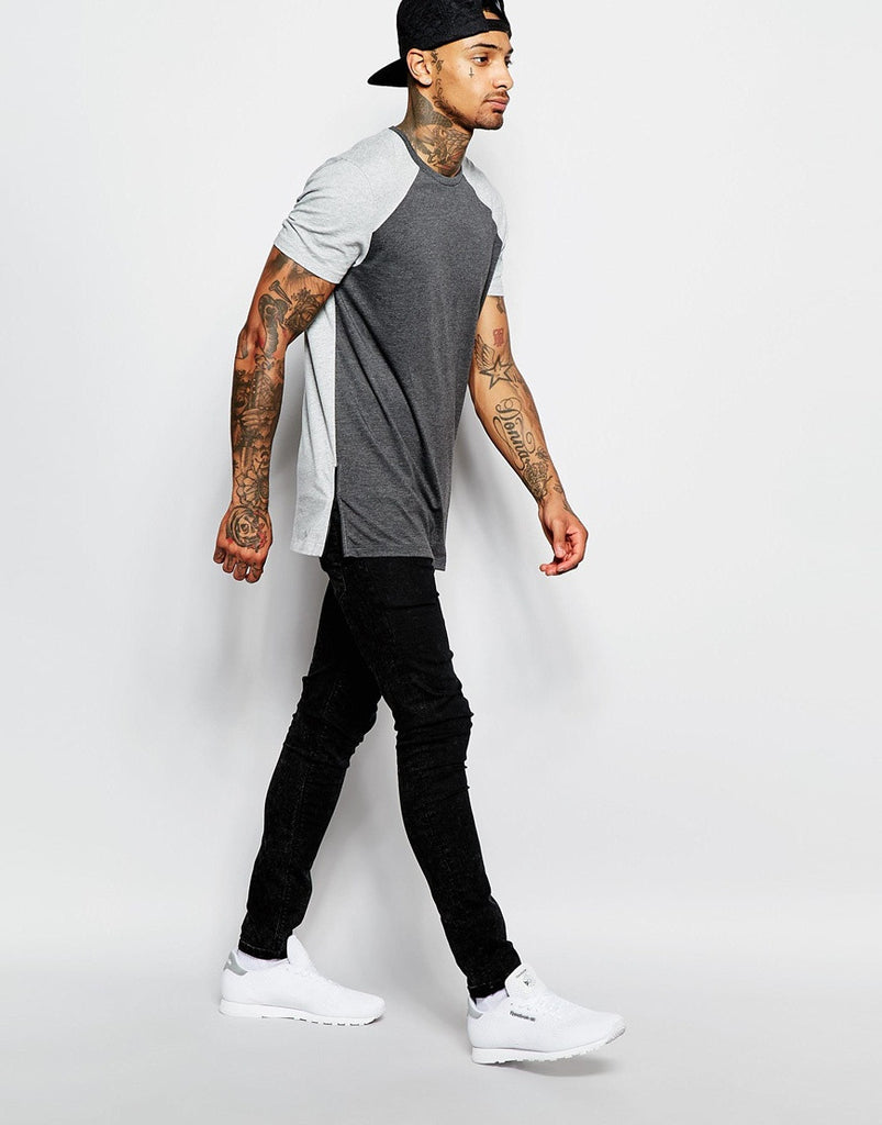 Longline T-Shirt With Cut And Sew Detail And Side Zips