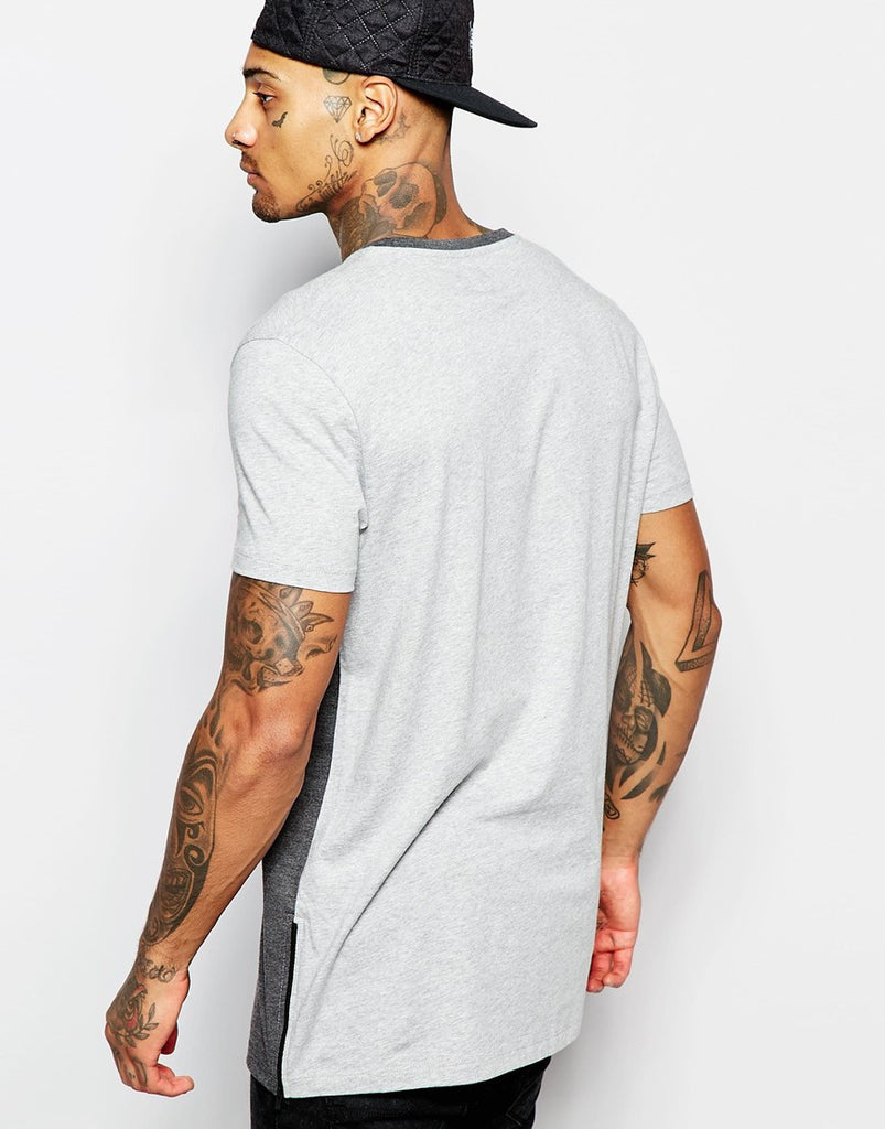 Longline T-Shirt With Cut And Sew Detail And Side Zips