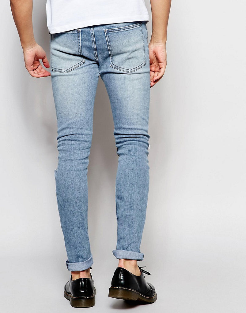 Cheap Monday Tight Slash Skinny Jeans Stretch Stonewash Extreme Rips