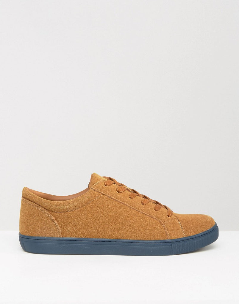 Lace Up Trainers in Tan Faux Suede