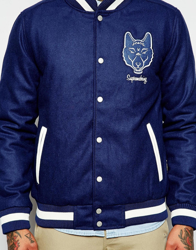 Supremebeing Varsity Jacket With Embroidered Back Print