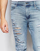 Cheap Monday Tight Slash Skinny Jeans Stretch Stonewash Extreme Rips