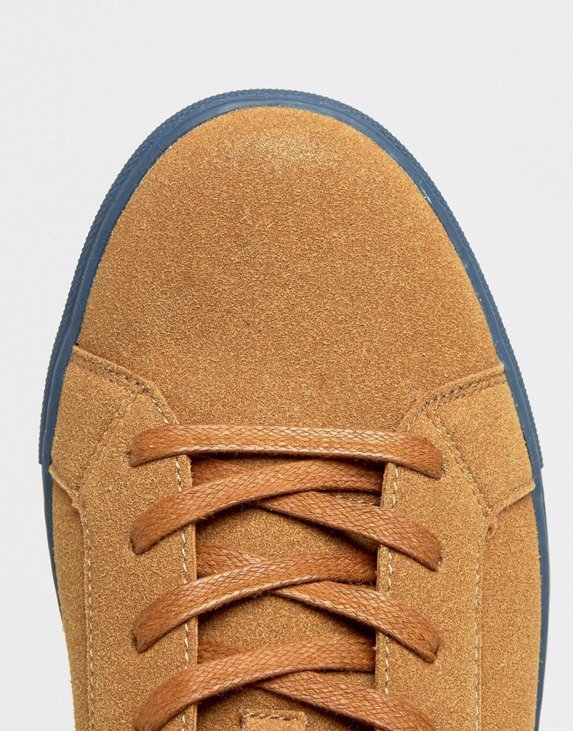 Lace Up Trainers in Tan Faux Suede