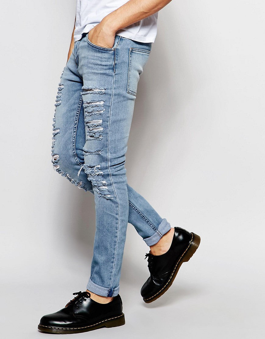 Cheap Monday Tight Slash Skinny Jeans Stretch Stonewash Extreme Rips