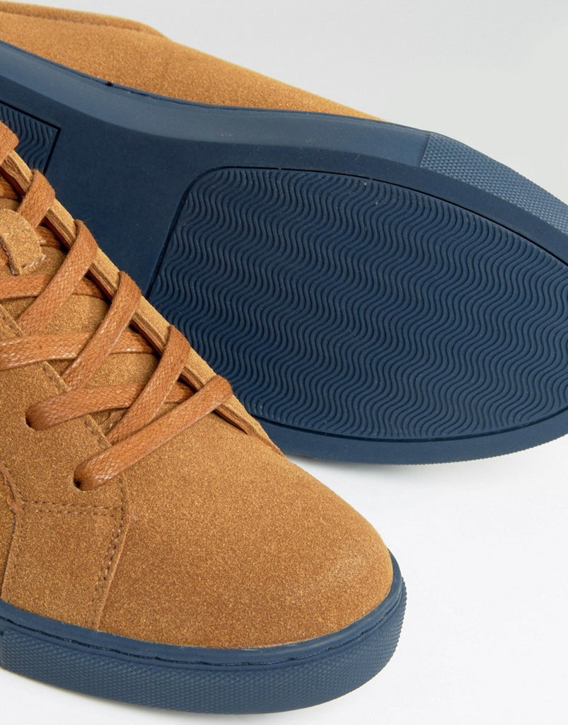 Lace Up Trainers in Tan Faux Suede